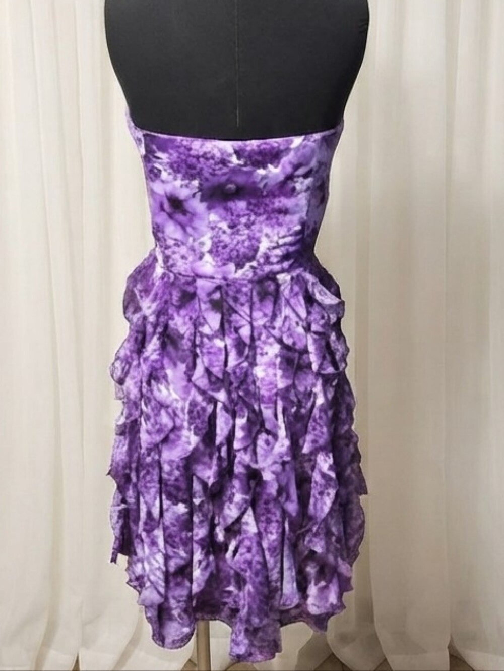 White House Black Market Strapless Purple Floral Ruffle Dress - Picture 2 of 5